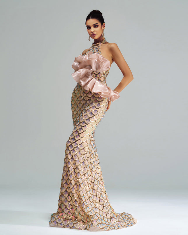 Halter Sequined Mermaid Evening Dress