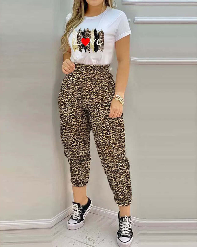 Best Seller Cross-border Tropical Leopard Print Top Pants Casual Suit