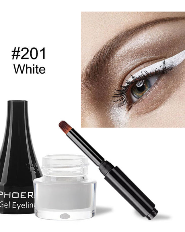 PHOER Gel Eyelining product with a close-up of an eye wearing white eyeliner.