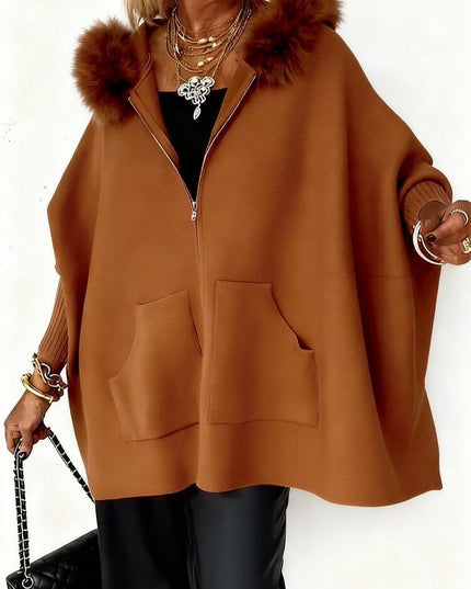 Ins Plush Hooded Cardigan Fashion Warm Pockets Zip-up Knitted Jacket Casual Outerwear Batwing Sleeve Sweater Women's Clothing