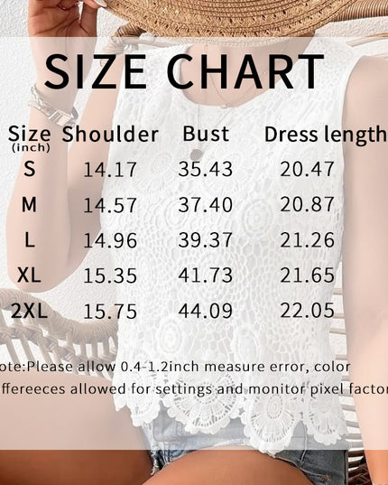 Womens Floral Lace Tank Top Sleeveless Blouse Crew Neck Hollow Out Summer Casual Shirt