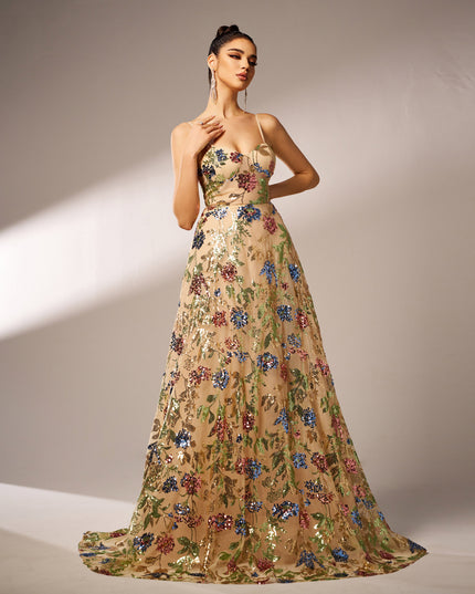 Elegant Sleeveless Sequined Suspender Evening Dress