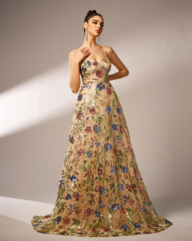 Elegant Sleeveless Sequined Suspender Evening Dress