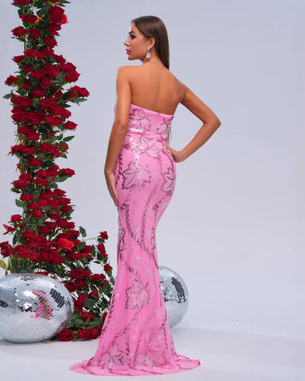Wrapped Chest Off-neck Sheath Sequined Banquet Fishtail Evening Dress