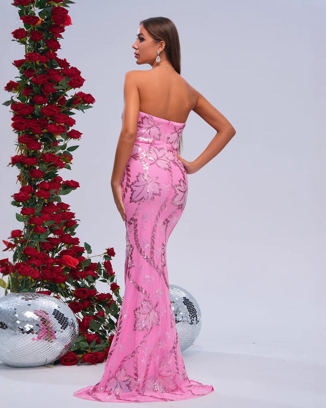 Wrapped Chest Off-neck Sheath Sequined Banquet Fishtail Evening Dress
