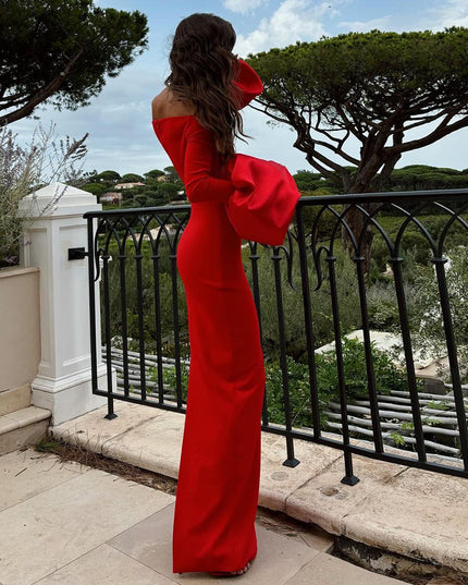 Dress Red And Black Slim-fit Long Sleeve French Lantern Sleeve Dress