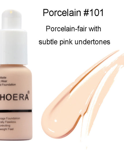 Explosive Press Type Oil Control Matte Concealer Foundation Cream in Porcelain #101 with swatch