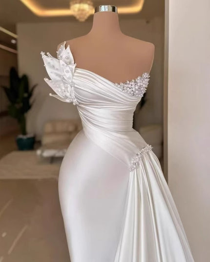 White Graceful Satin Simple Lightweight Wedding Dress Long Dress