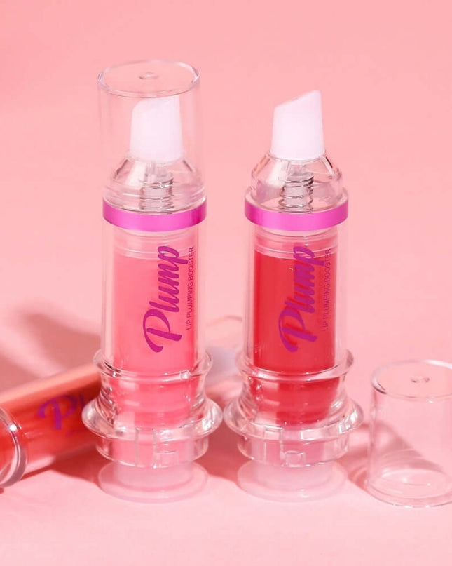 Lip Mirror Liquid Lipstick in two shades, featuring a pumper design on a pink background.