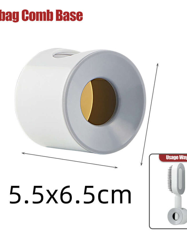 White airbag comb base with gold center and measurements on a white background
