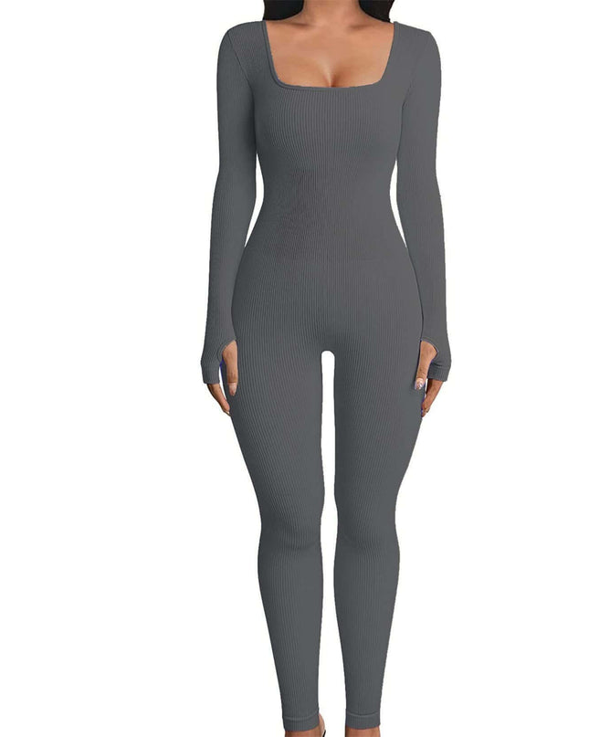 Fall Winter Hot-selling Women's Clothing Long Sleeve Jumpsuit Yoga Sexy One-piece Square Collar Sportwear