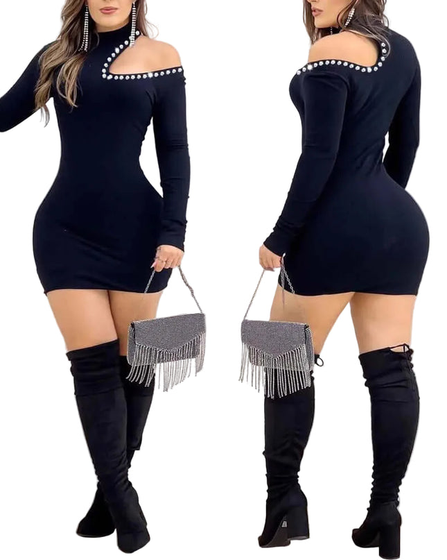 Hollow-out Hotfix Midi Dress For Women