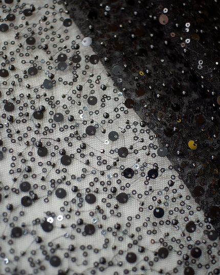 Sequined Pearl Embroidery Lace Asymmetric Single Sleeve Dress