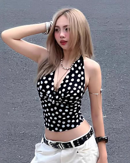 Halter Backless Polka-dot Cinched Women's Waistcoat