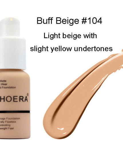 Oil control matte concealer in Buff Beige #104, light beige shade with slight yellow undertones.