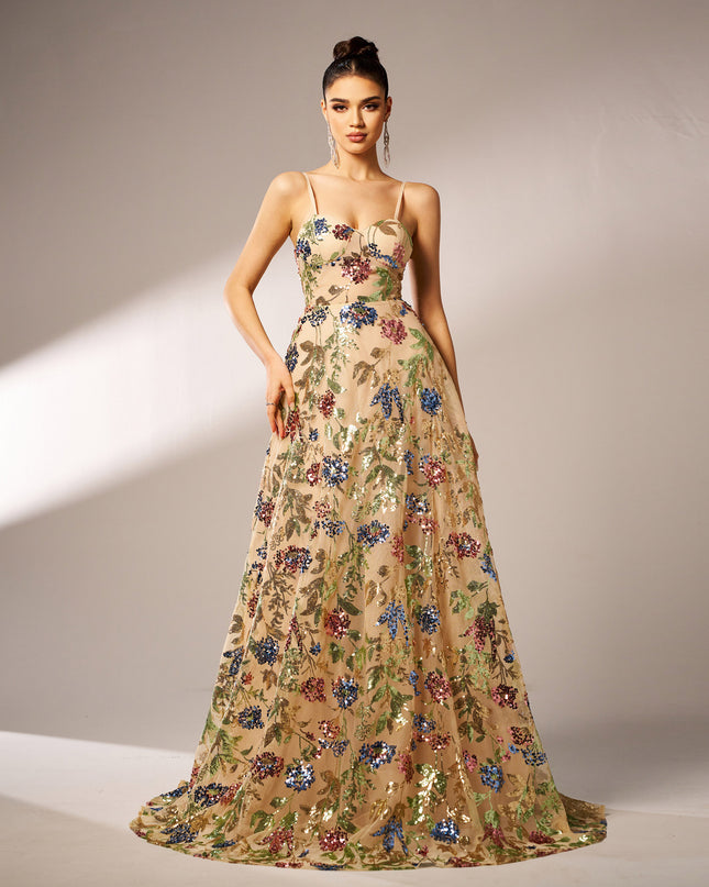 Elegant Sleeveless Sequined Suspender Evening Dress