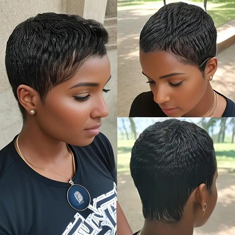 Women's Elegant Elf Haircut Non-toxic Wig - Brazilian Remy Real Hair, Natural Color, Short Straight