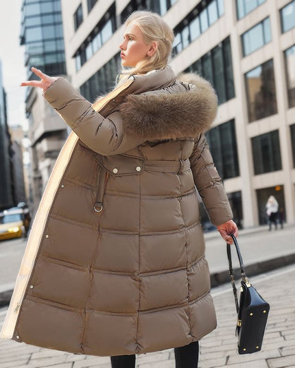 Women's Winter Long Jacket with Fur Hood - Stylish & Warm