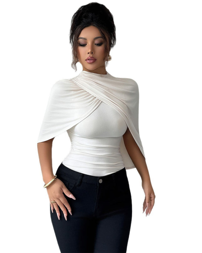 Solid Color Shawl Short-sleeved T-shirt Women's Autumn And Winter Advanced