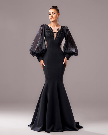 Long Sleeve Round Neck Banquet Applique Sheath Fishtail Dress