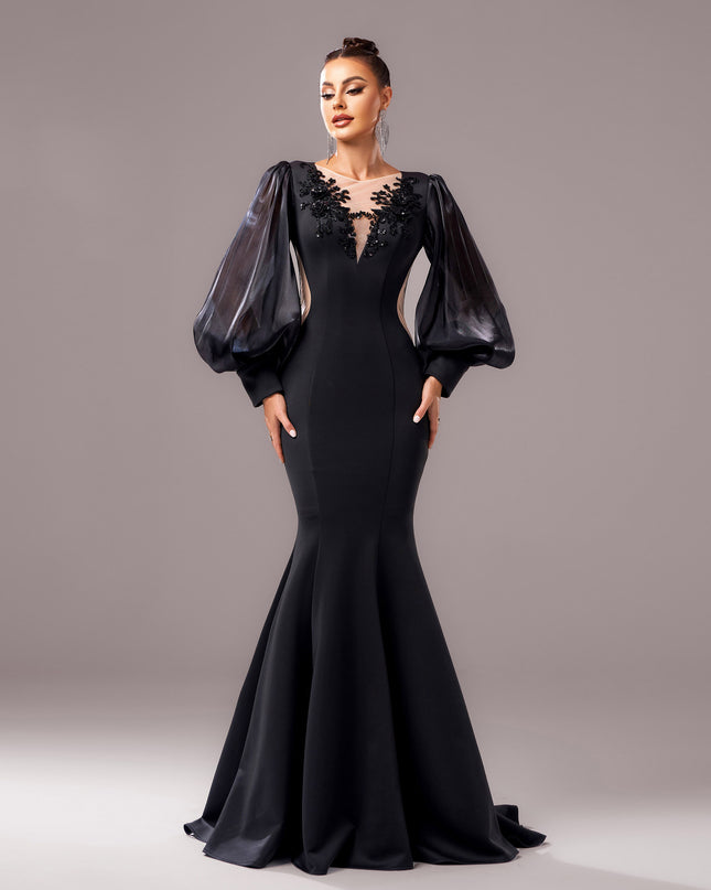 Long Sleeve Round Neck Banquet Applique Sheath Fishtail Dress