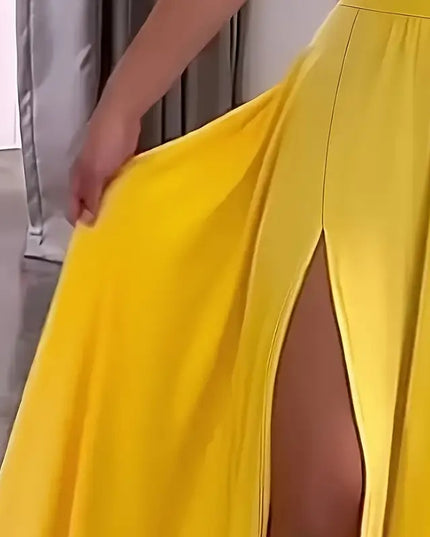 Women's Sexy Deep V Neck Maxi Dress Spaghetti Strap Sleeveless Backless High Slit Long Dress