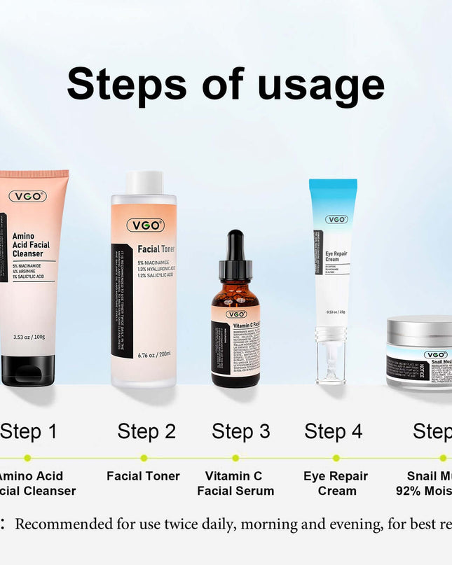 5-Step Skincare Routine: Cleanser, Toner, Serum, Cream