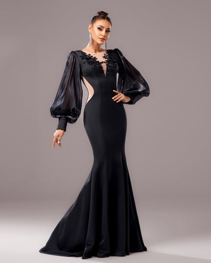 Long Sleeve Round Neck Banquet Applique Sheath Fishtail Dress