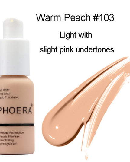 Explosive Press Type Oil Control Matte Concealer Foundation Cream in Warm Peach #103 with liquid swatch