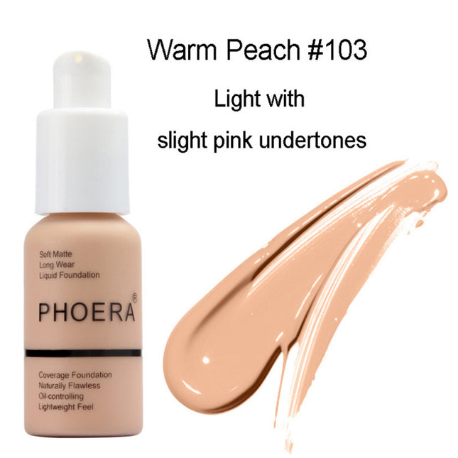 Explosive Press Type Oil Control Matte Concealer Foundation Cream in Warm Peach #103 with liquid swatch