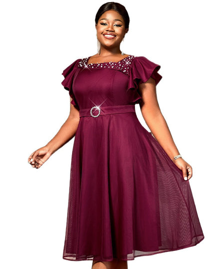 Summer Mesh Butterfly Sleeve Ruffles Party Wedding Guest Elegant Dress