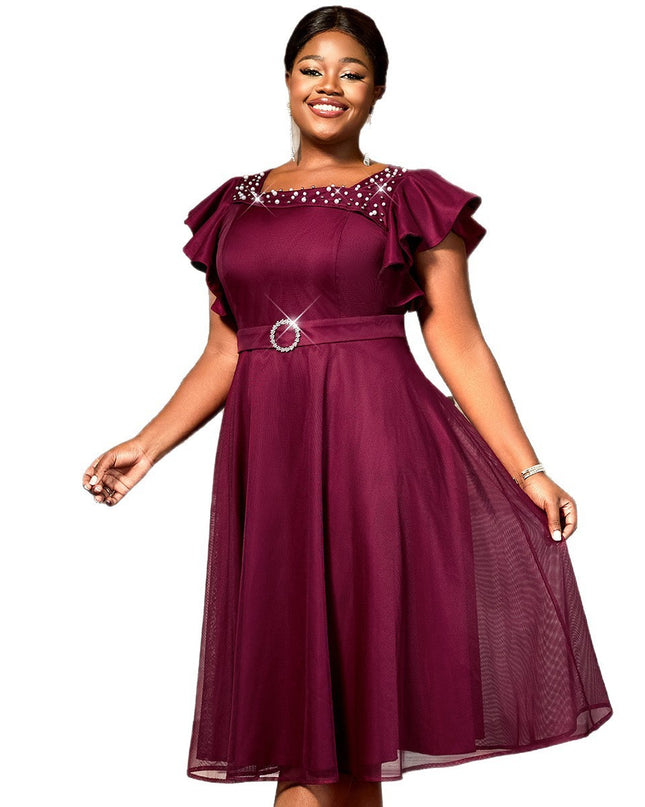 Summer Mesh Butterfly Sleeve Ruffles Party Wedding Guest Elegant Dress