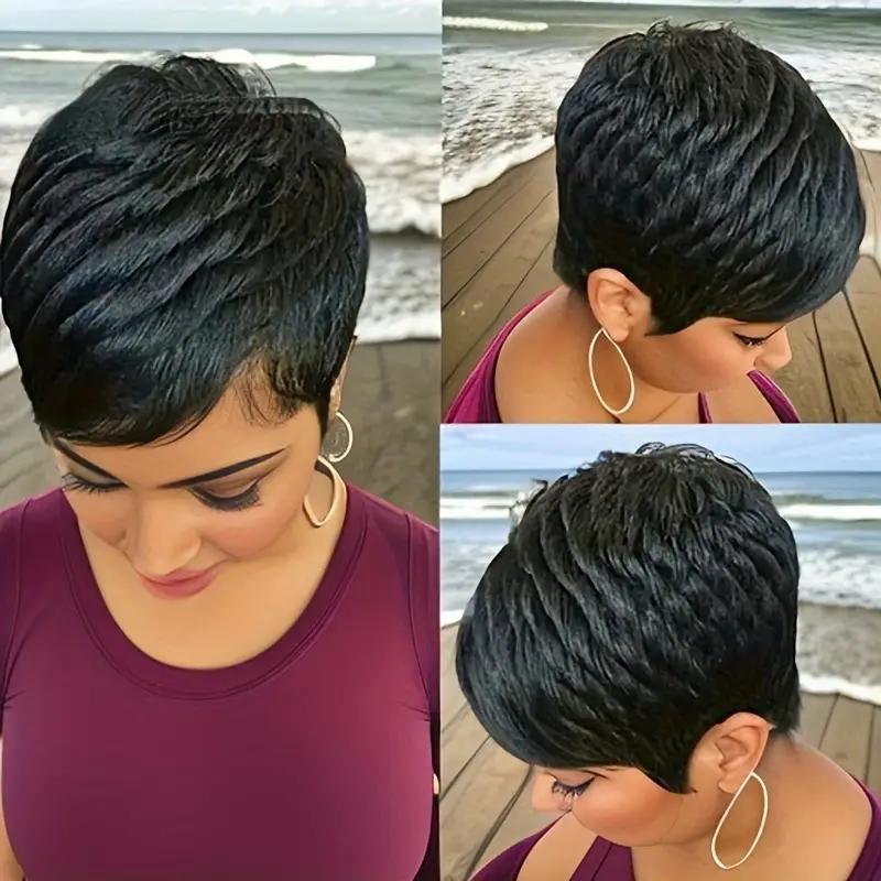 Women's Elegant Elf Haircut Non-toxic Wig - Brazilian Remy Real Hair, Natural Color, Short Straight