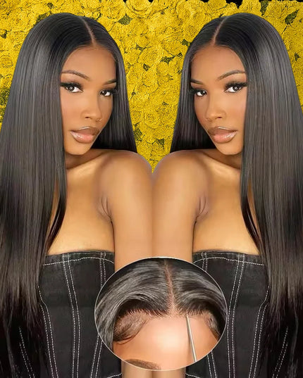 13x6 bone straight lace front wig, showcasing natural-looking hairline and 30-40" Brazilian human hair.