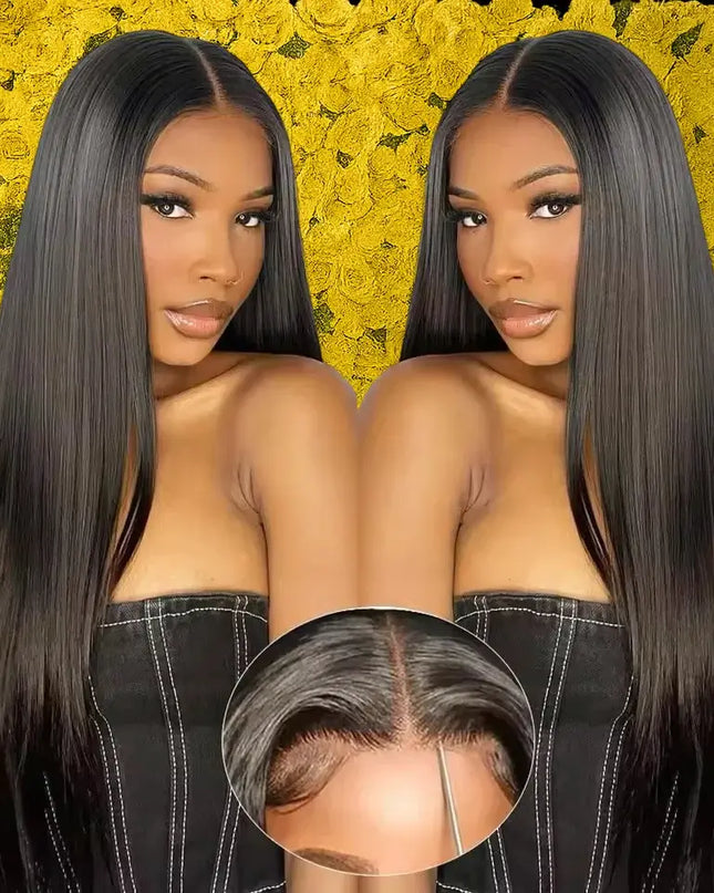 13x6 bone straight lace front wig, showcasing natural-looking hairline and 30-40" Brazilian human hair.