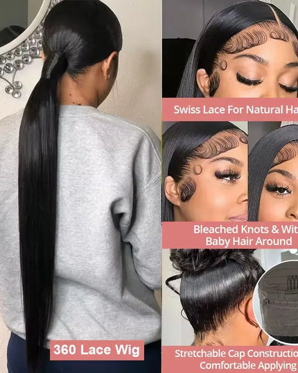 13x6 bone straight lace front wig with Swiss lace for natural hairline and comfortable stretchable cap.