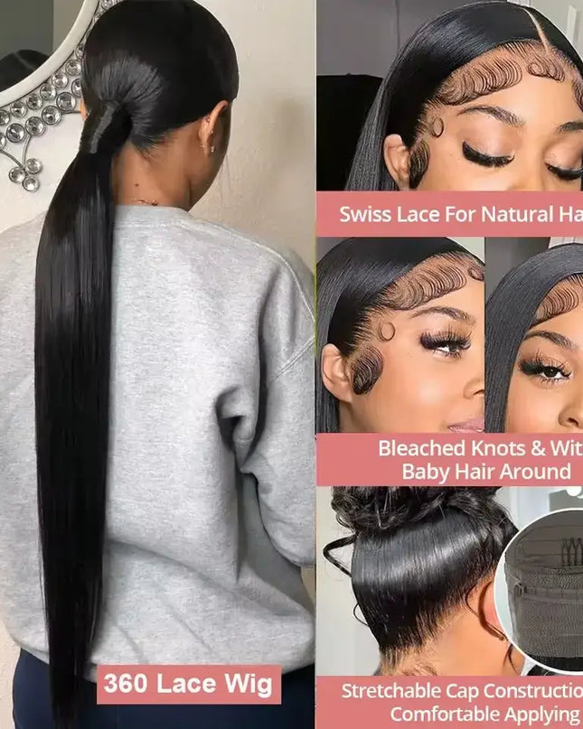 13x6 bone straight lace front wig with Swiss lace for natural hairline and comfortable stretchable cap.
