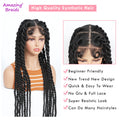 Mannequin head with braided hair extensions and text highlighting features on a white background