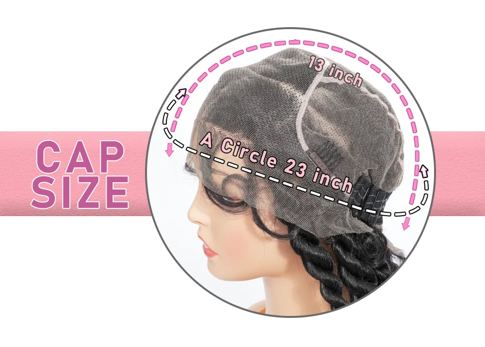 Hair wig cap with measurements on a white background