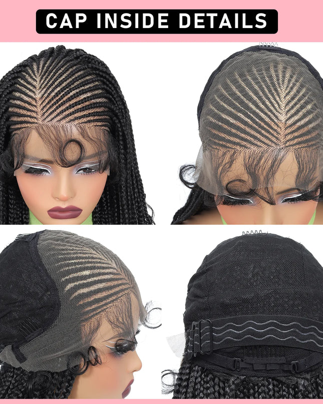 Cap inside details of a wig with braided hair design on a pink background