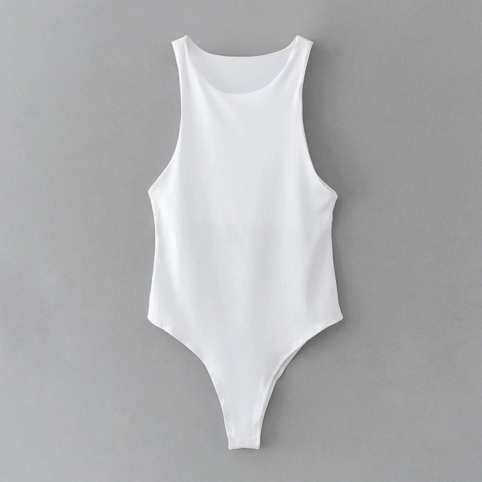 White bodysuit on a gray background