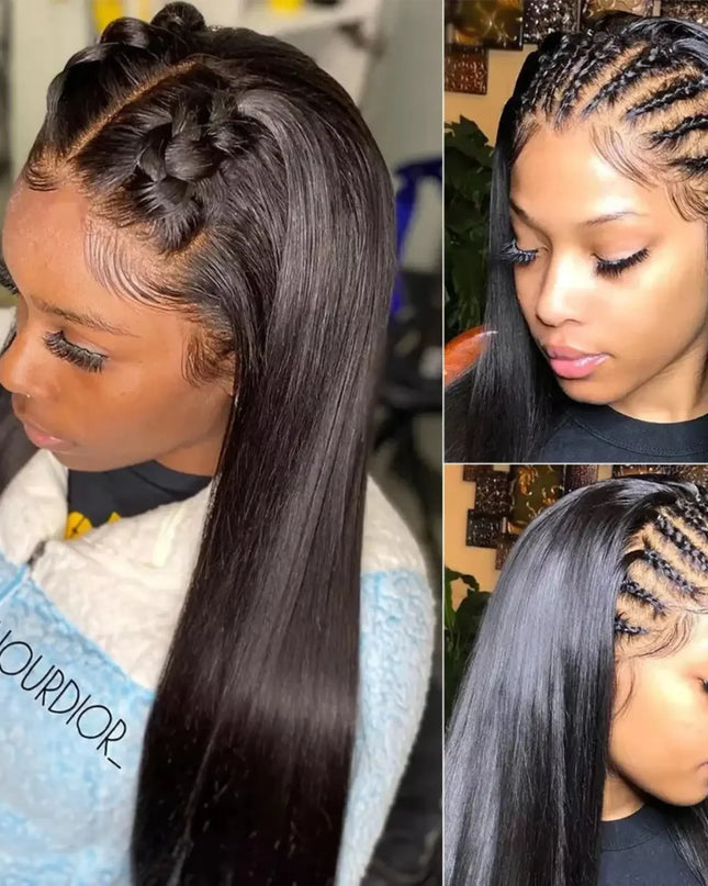 Collage of a woman with styled hair featuring braids and twists.