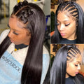 Collage of a woman with styled hair featuring braids and twists.