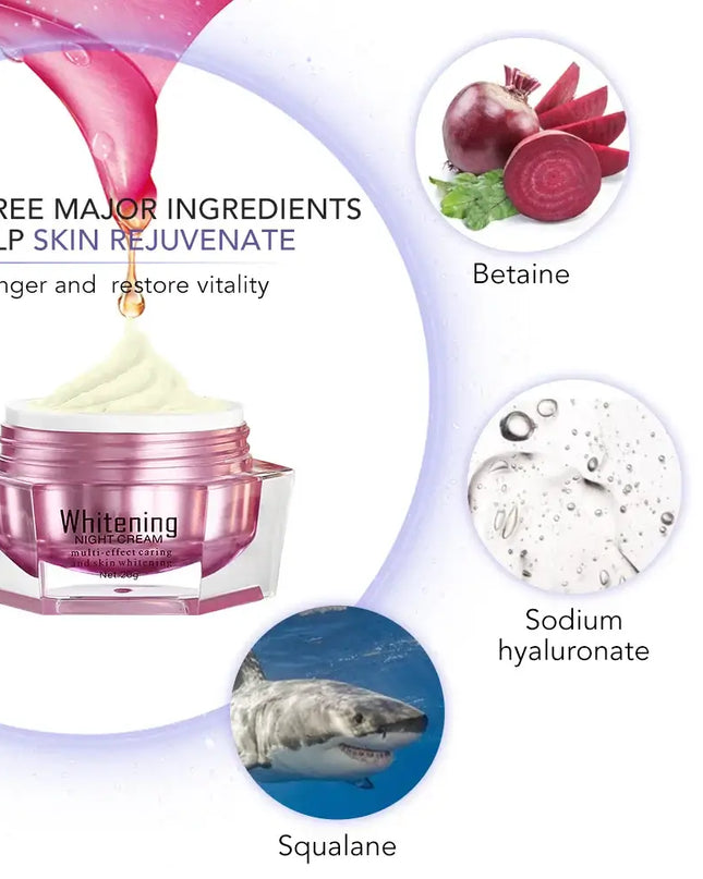 AILKE brightening face cream with antioxidant ingredients: betaine, sodium hyaluronate, and squalane for skin rejuvenation.