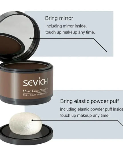 Sevich Hairline Powder container featuring a built-in mirror and elastic powder puff for easy makeup touch-ups.