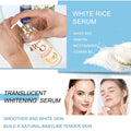AILKE White Rice Serum bottle with ingredients listed, showcasing benefits for smoother and whiter skin.