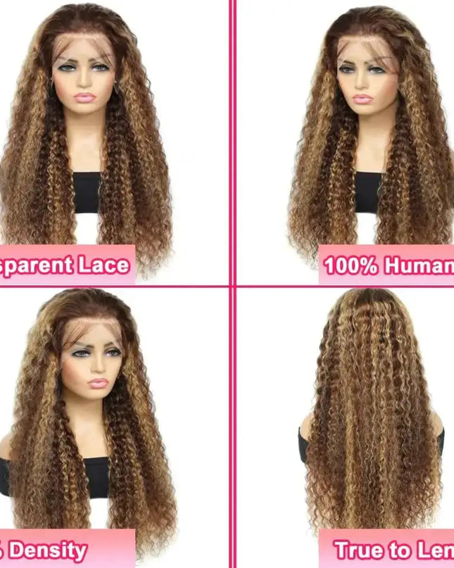 Wavy hair wig with transparent lace, 100% human hair, 180% density, and true to length features.