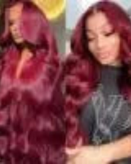 Two images of hair with wavy texture, one in natural color and one in burgundy.