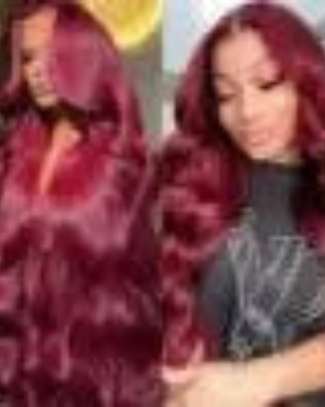 Two images of hair with wavy texture, one in natural color and one in burgundy.