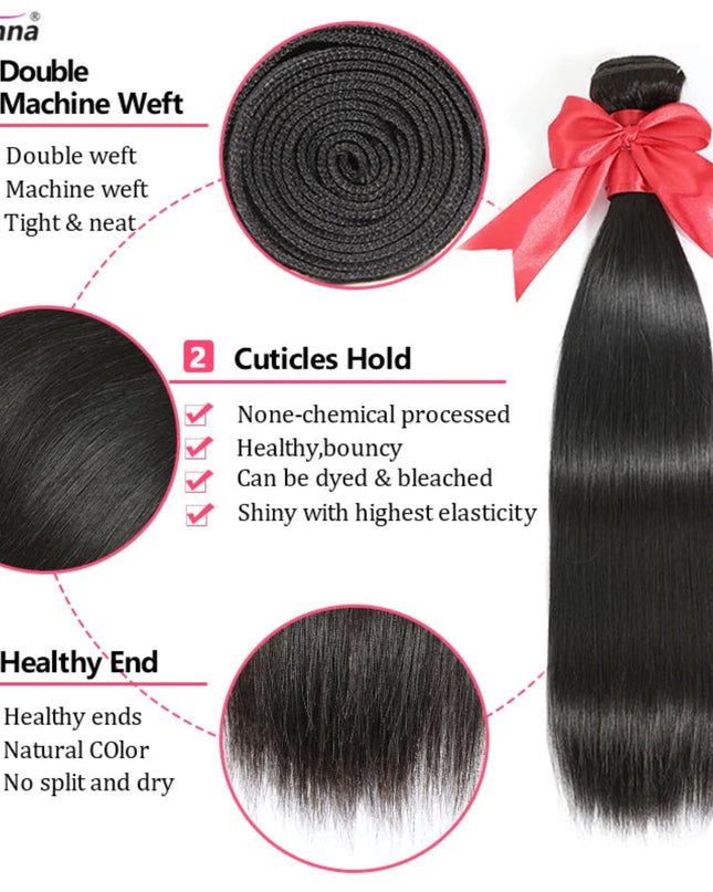 Hair extension product with features highlighted on a white background